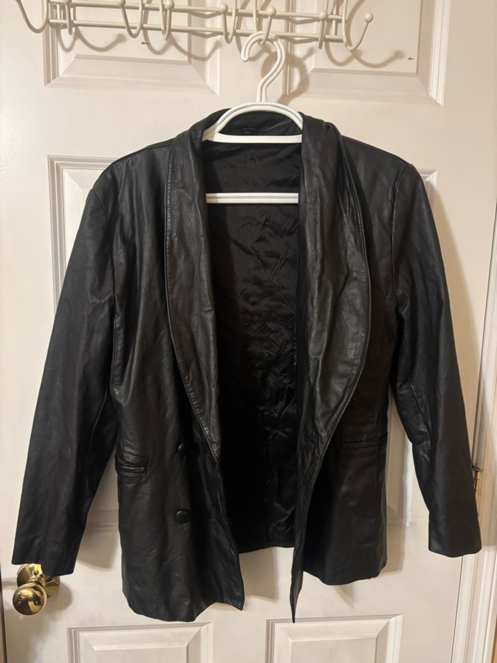 Women's Black Leather Blazer Jacket - Sleek Open Lapel